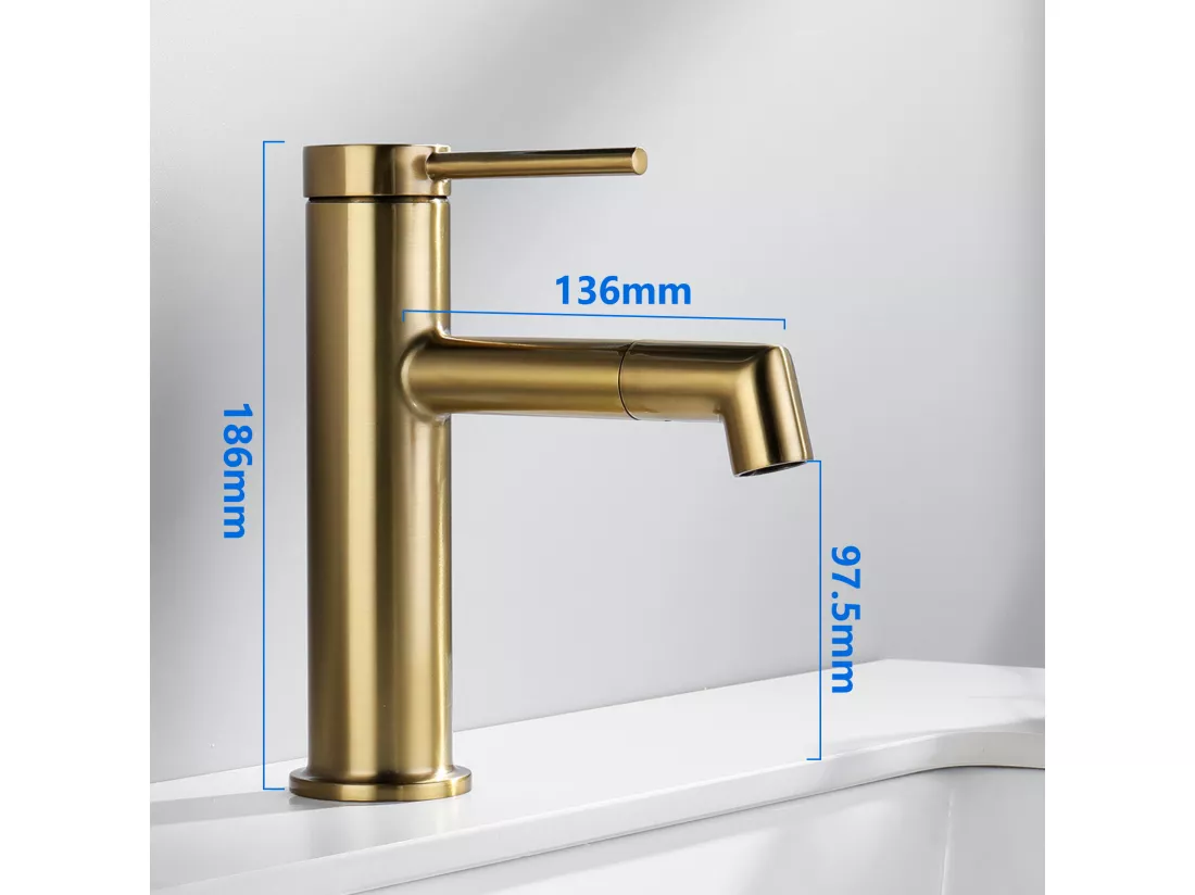 2pcs Robinet de Lavabo Bec Rotation 360°, Mitigeur à Eau Chaude et Froide pour Vasque, Robinet de Salle de Bain avec Barboteur Démotable, Doré