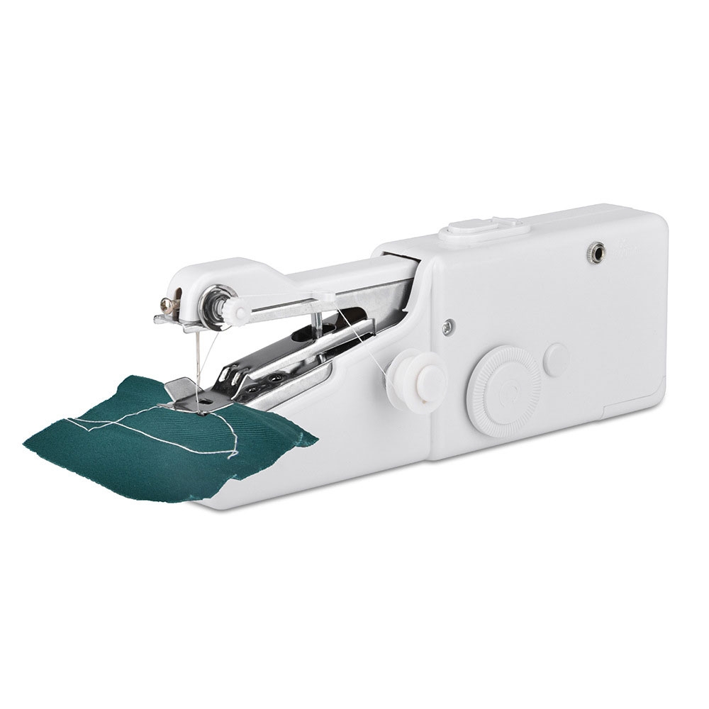 (27-tlg. Set) Mini Handnähmaschine   Mercerie Zubehör für Stoff / Leder / Jeans (Batteriebetrieben) - Weiss