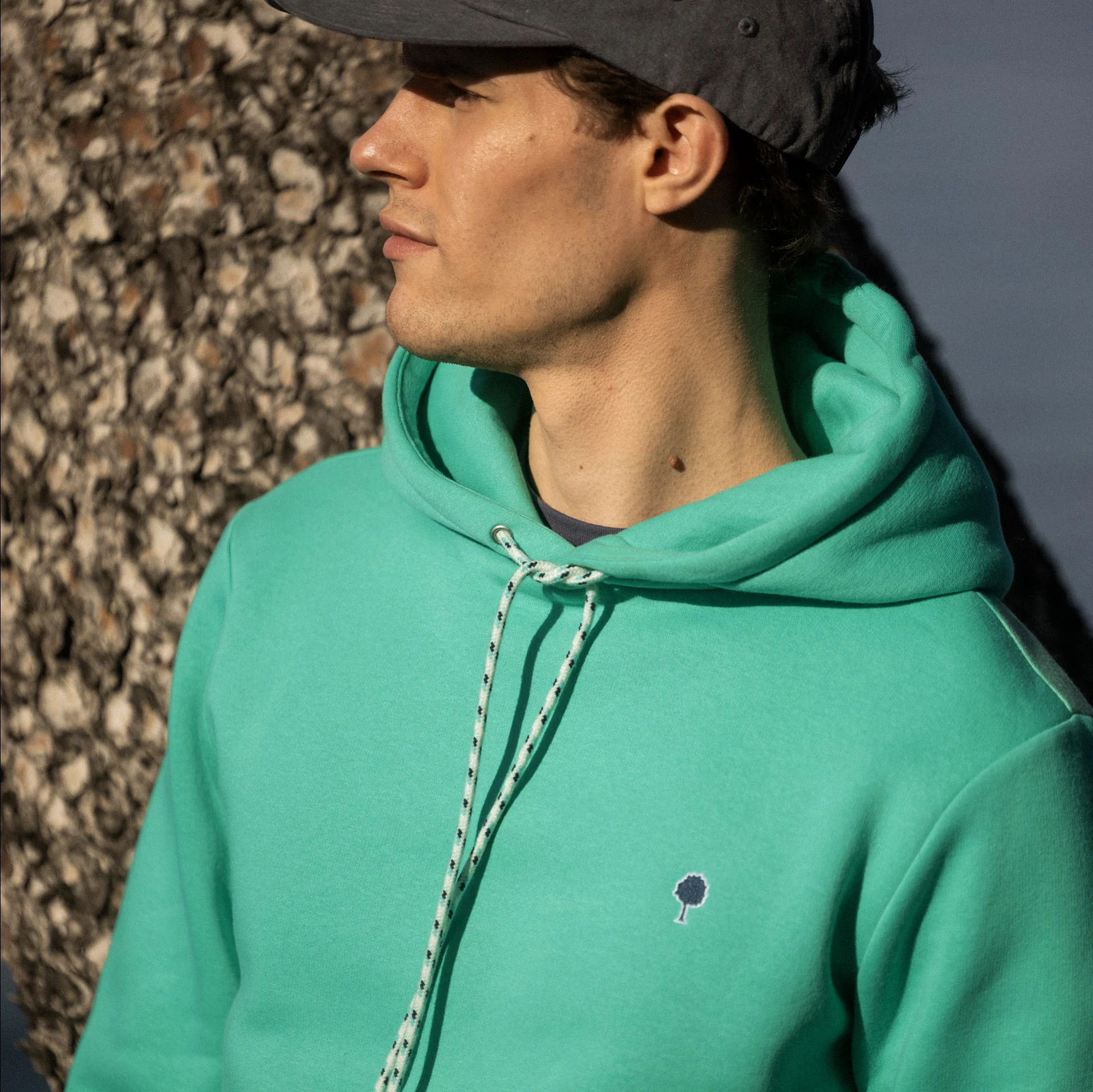 Sweat à capuche vert menthe coton et coton recyclé - modèle dirac