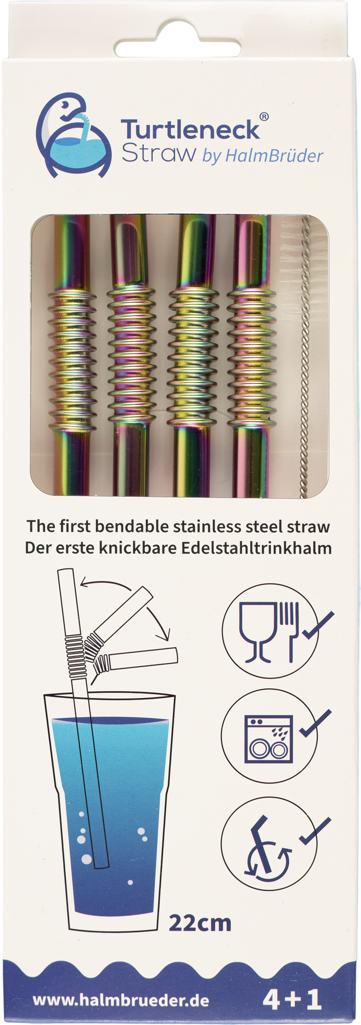 Turtleneck Straw Biegsamer Trinkhalm aus Edelstahl (4 Stück, 22 cm)