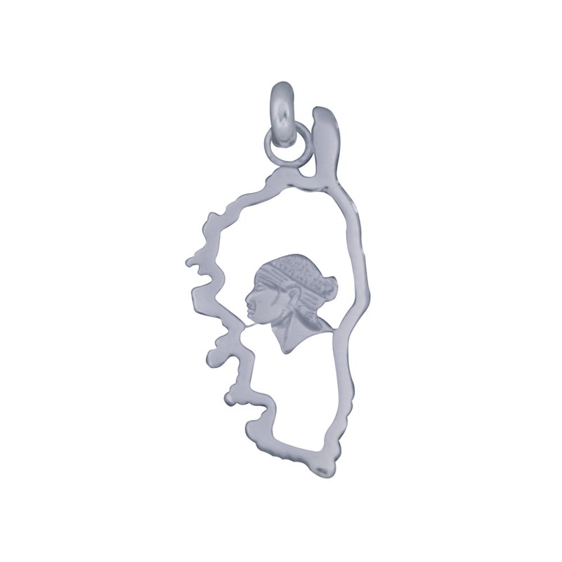 Pendentif Argent Carte Corse Ajourée et Tête de Maure