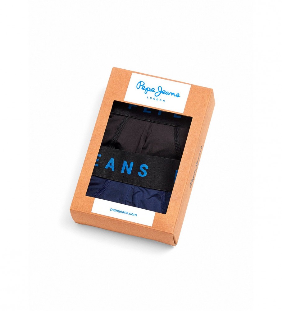 Cuecas Boxer Pepe Jeans, Pacote com 2, Estampa do Logo, Pretas e Azul Marinho