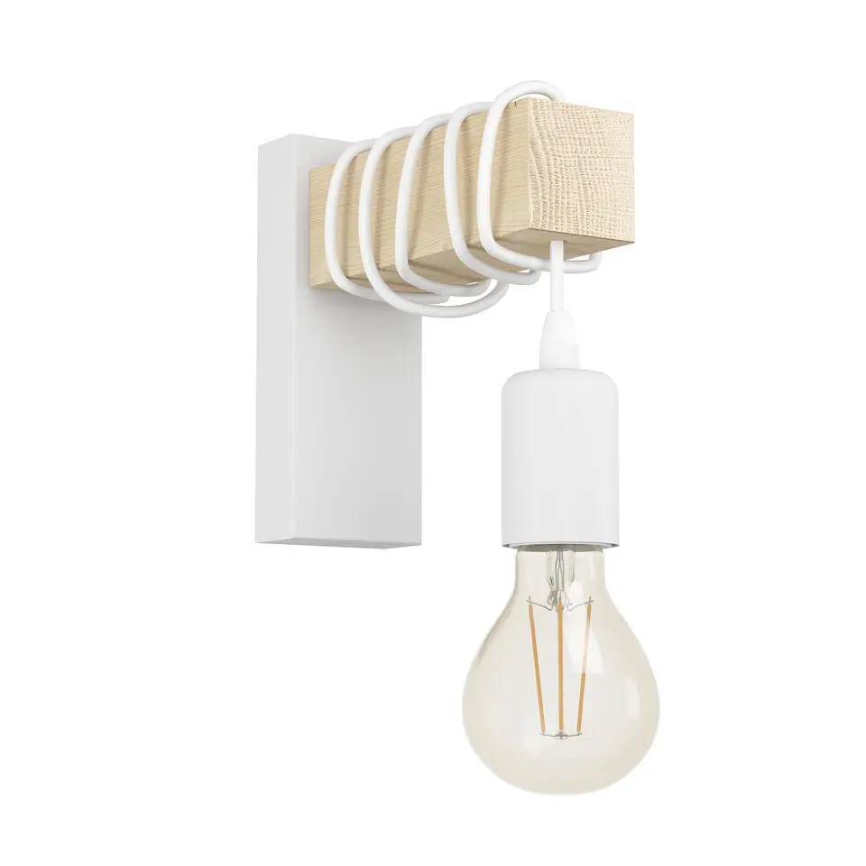 EGLO Townshend Wandlamp - E27 - 21,5 cm - Wit/Bruin
