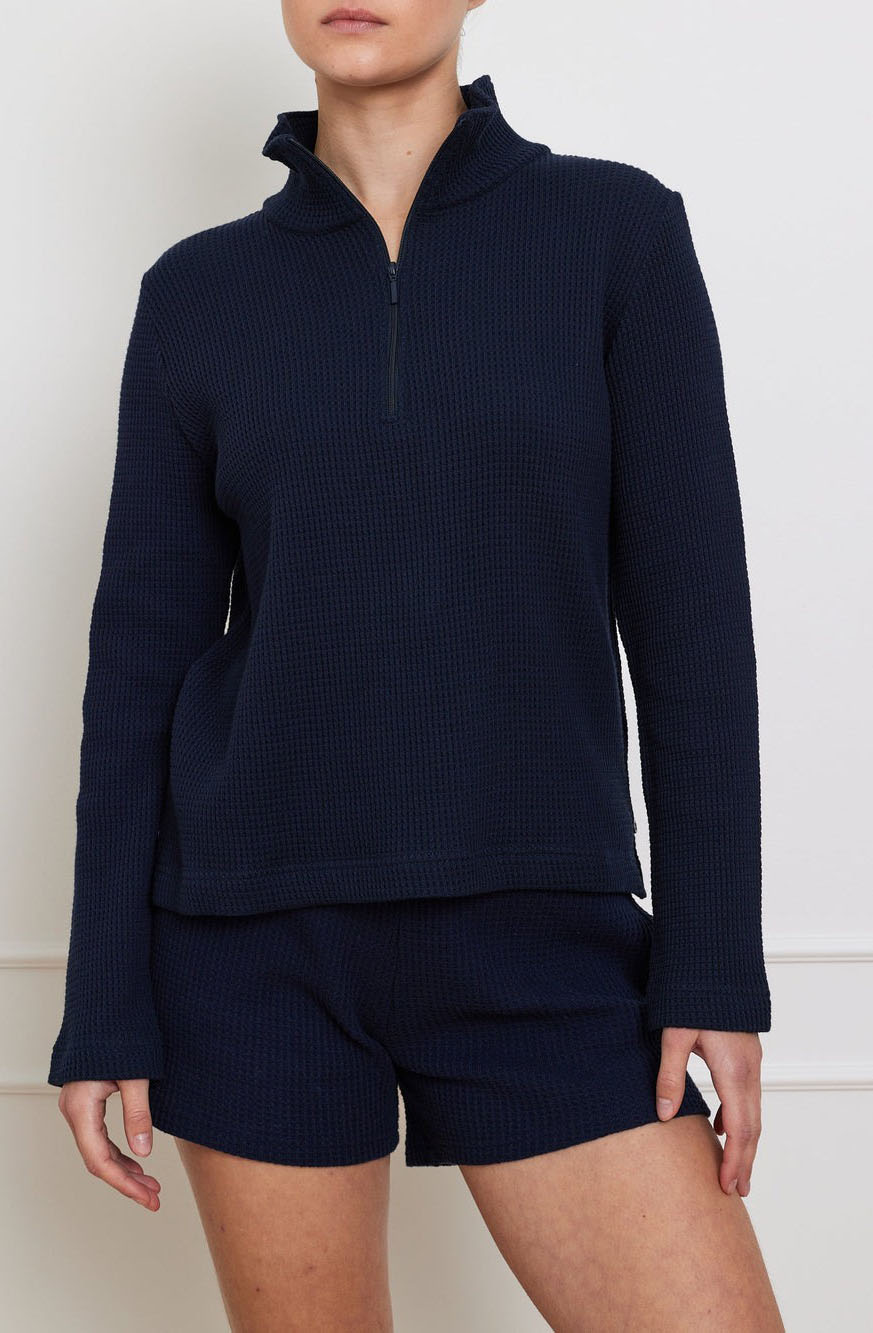 Waffle Zipped Sweater Dame Navy Blue
