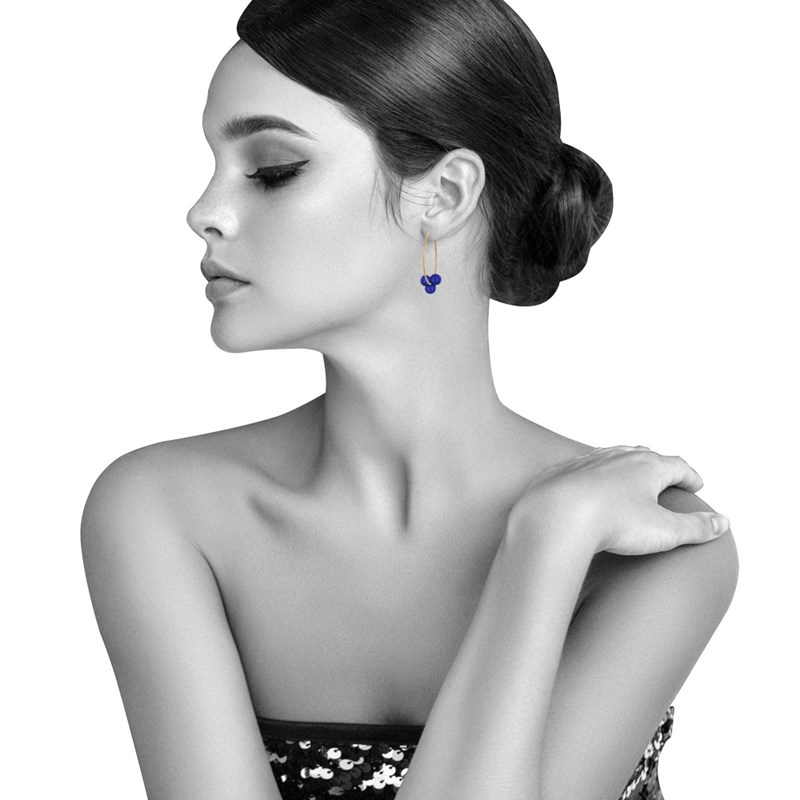 Boucles d'Oreilles Créoles Laiton Fermée et Bouquet de Perles de Verre