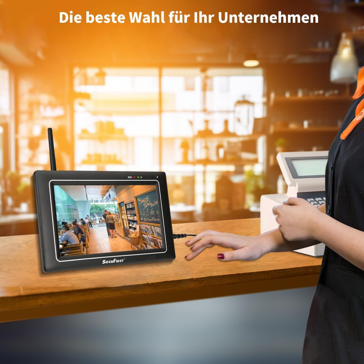 SecuFirst 2K Überwachungskamera Aussen Set mit Monitor,4X Kameras Überwachung ohne WLAN +7 Zoll Touchscreen Funk NVR Bildschrim,Gegensprech oder Wiedergabe von Aufnahmen über Monitor und APP.