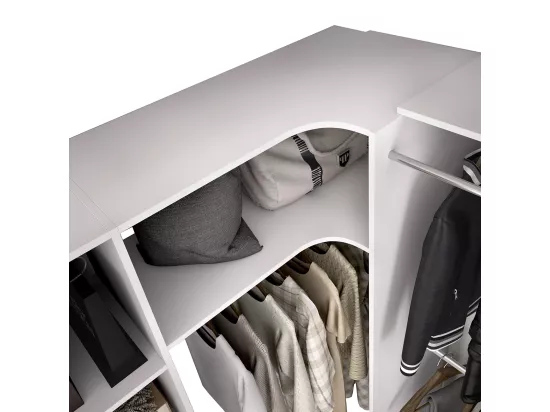Kit armoire dressing d'angle extensible en bois mélaminé coloris blanc - Longueur 164-214 x Profondeur 141 x Hauteur 205 cm