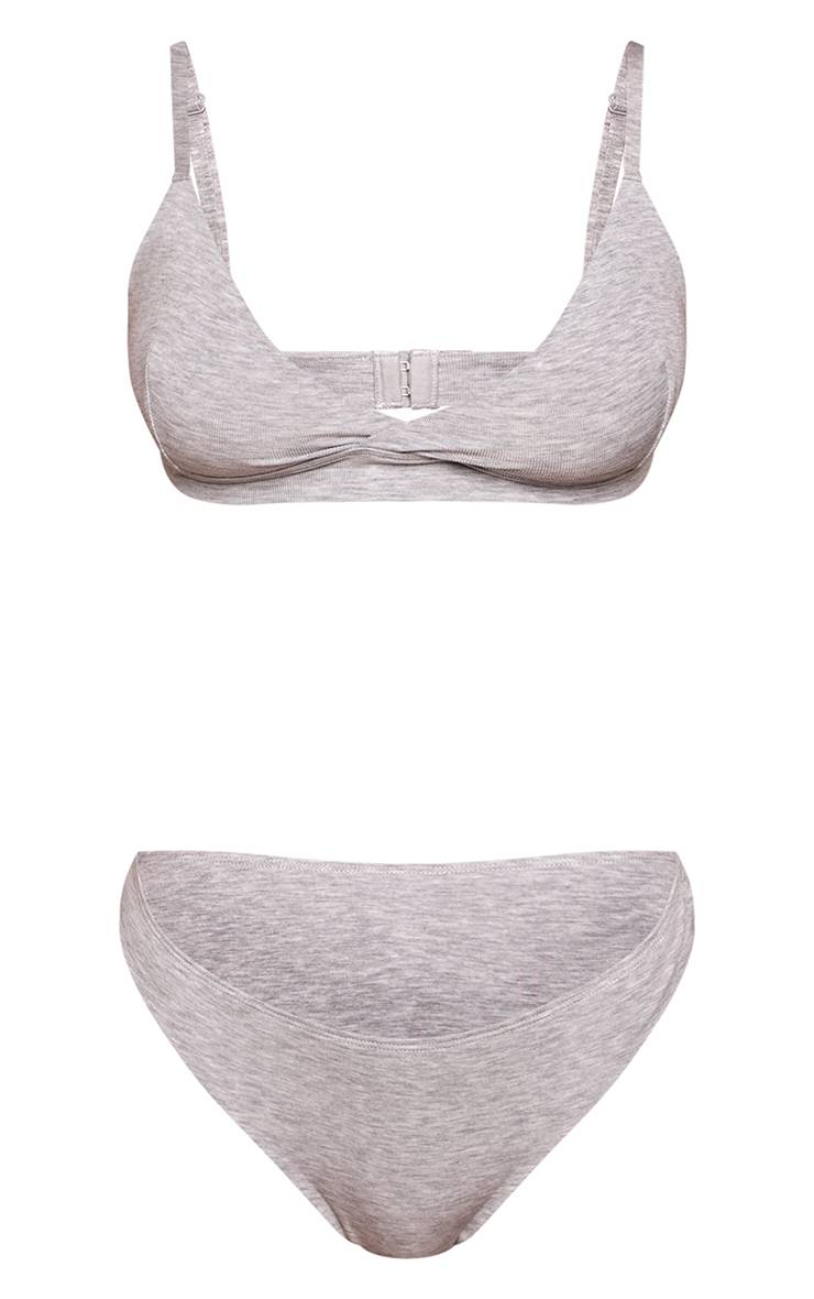 Gris Cendré Ensemble Bralette Triangle À Bretelles & Culotte Brésilienne