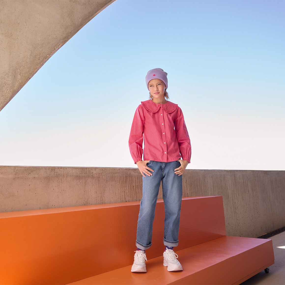 Jonas Nielsen Mädchen Bluse mit Bubikragen pink / rot