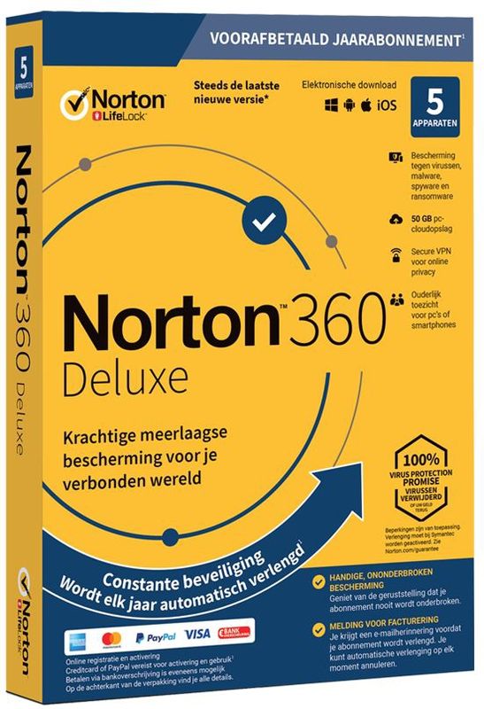 Norton - 360 Deluxe - Antivirus - 5 Apparaten - 50 GB Cloud Opslag