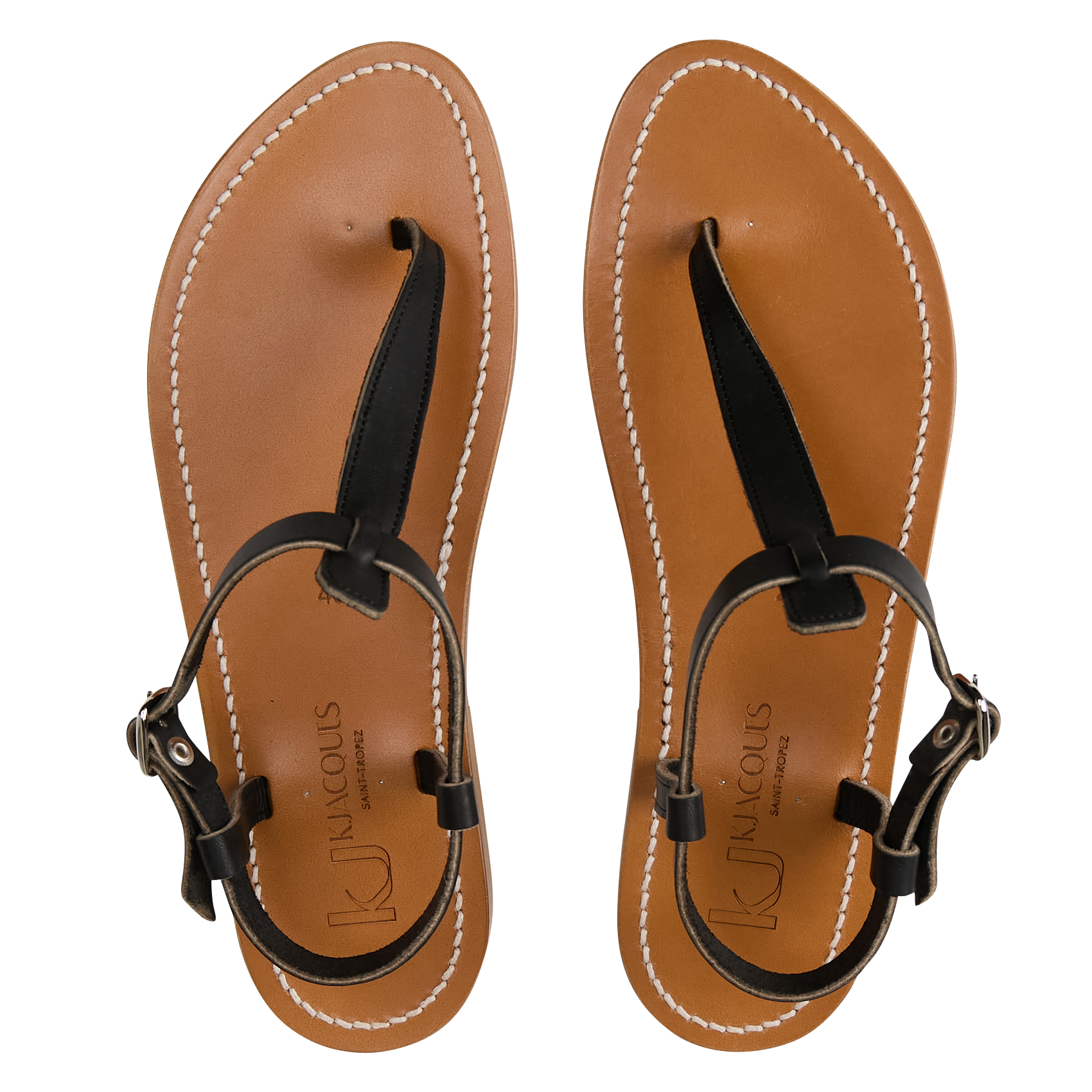PICON - Sandales plates entre doigt en cuir | Noir