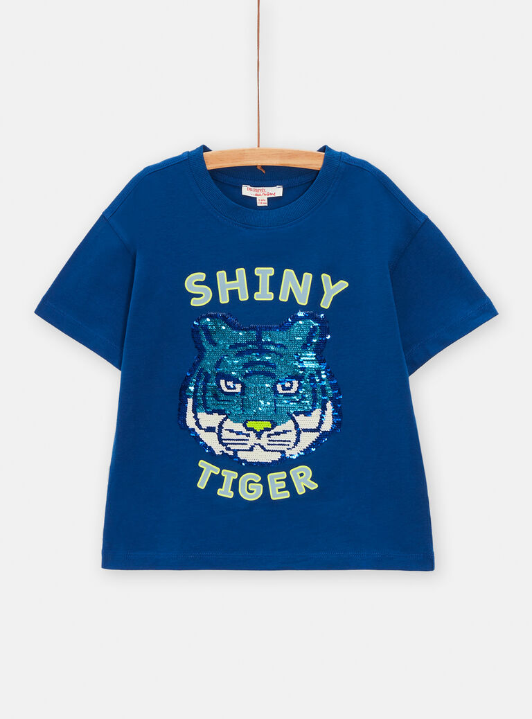 T-shirt marine tigre en sequins magique pour garçon
