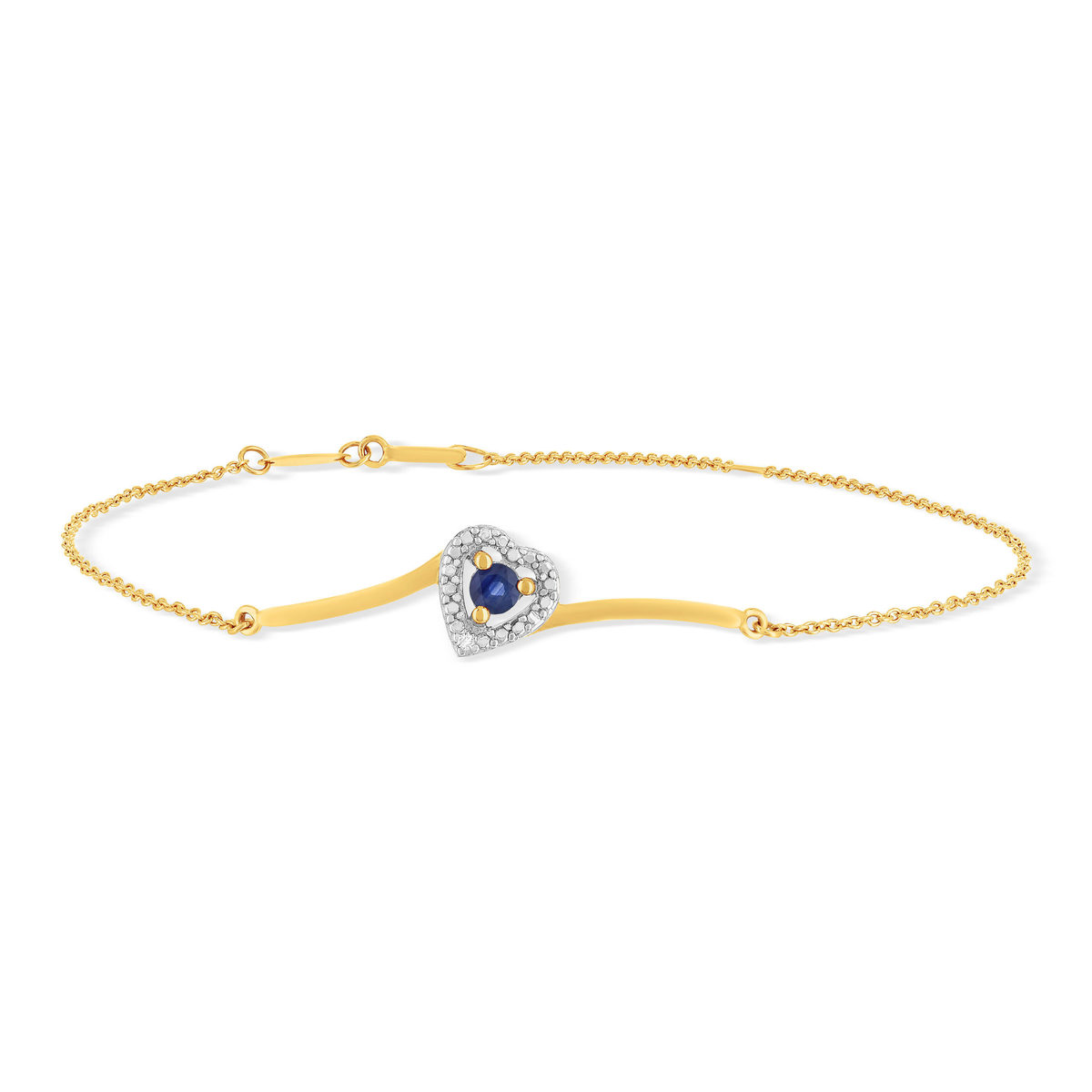 Bracelet or 375 jaune coeur saphirs et diamants 18cm