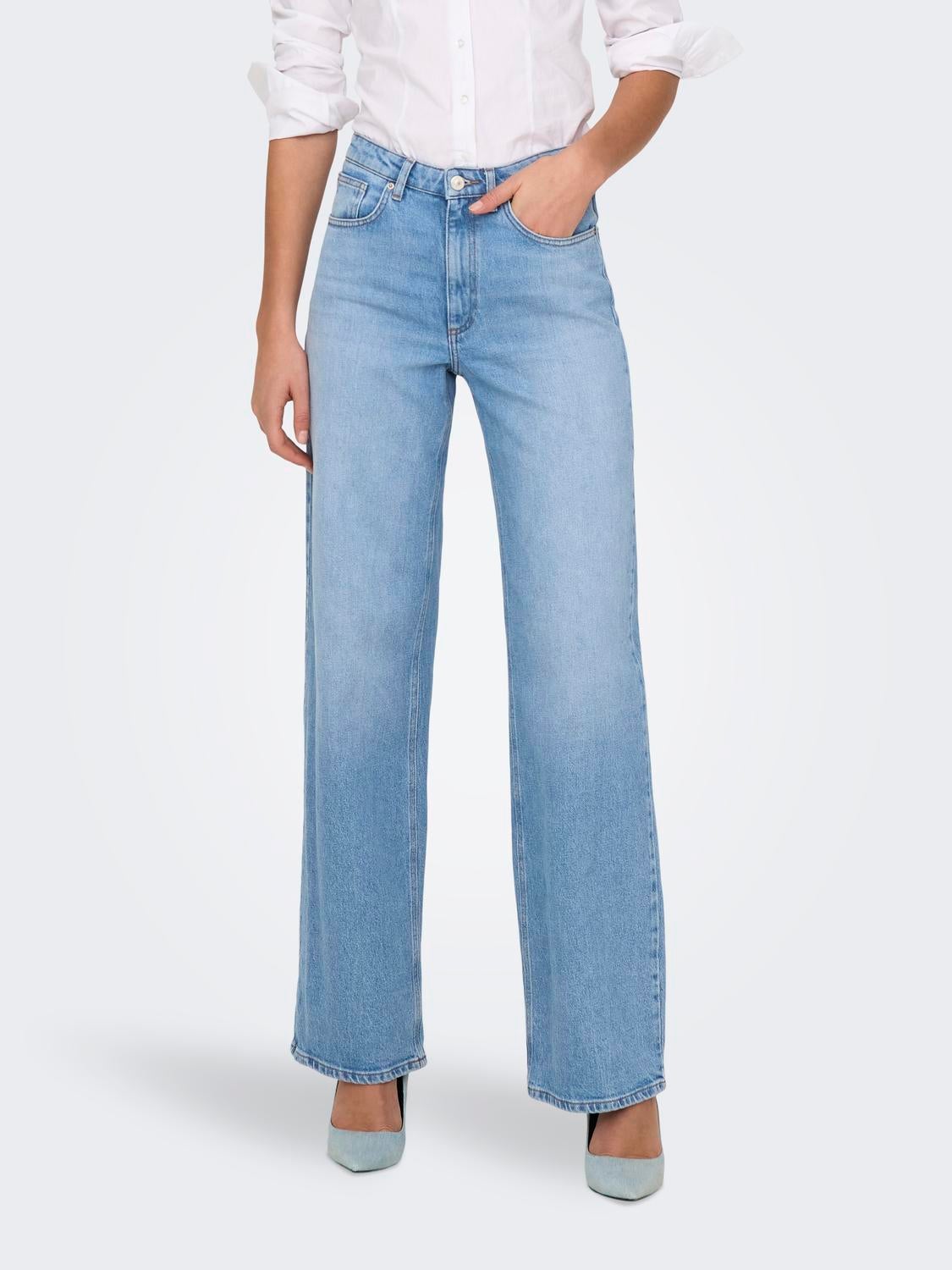 ONLJUICY Hohe Taille Weiter Beinschnitt Jeans Light Blue Denim