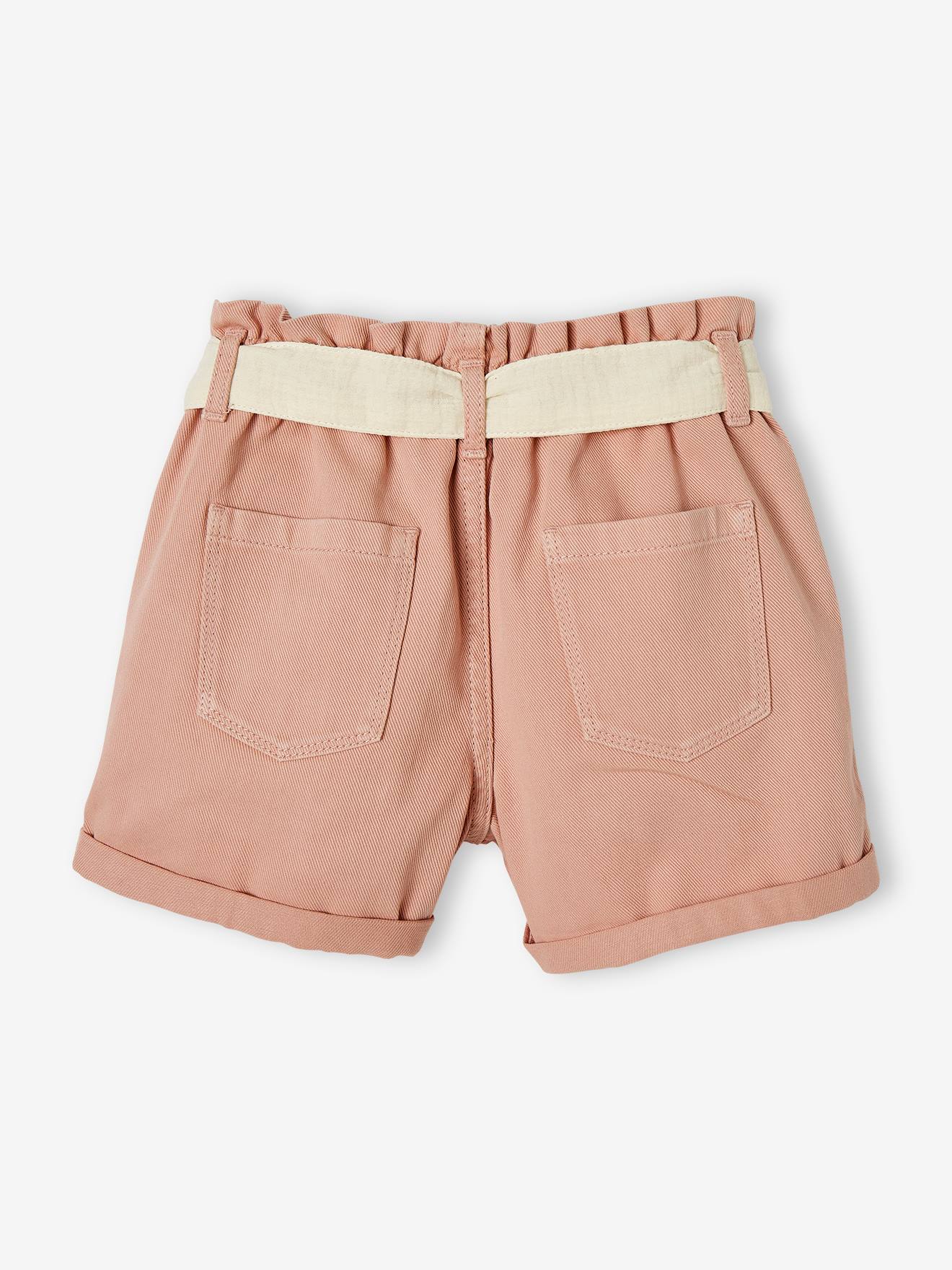 Shorts estilo paperbag com cinto de chiffon de algodão para meninas na cor verde-água