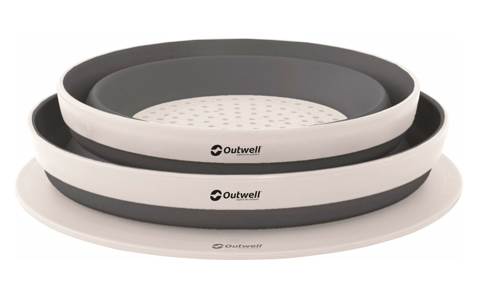 Outwell Collaps Bowl Colander Set Schüssel mit Sieb und Deckel Set 3 teilig 3,5 Liter