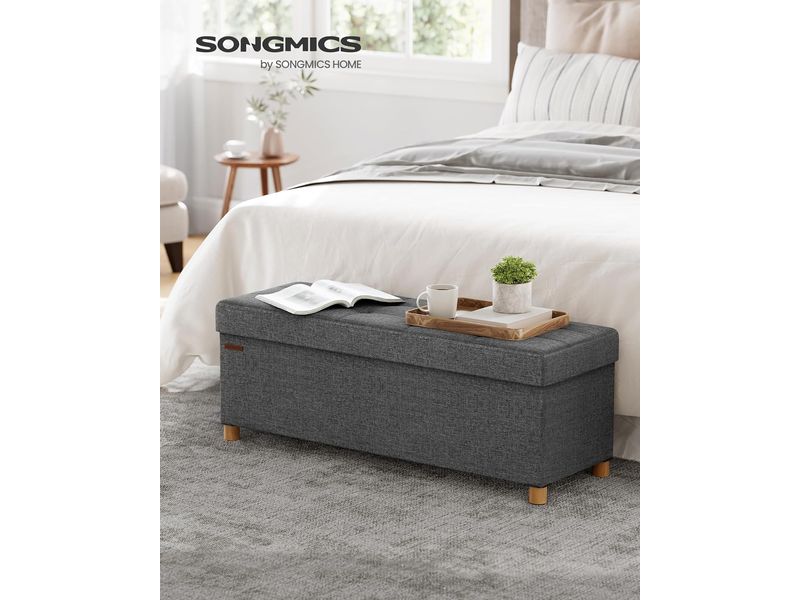Songmics Sitztruhe Ottomane 110 x 40 cm, Grau Sitzbank mit Stauraum