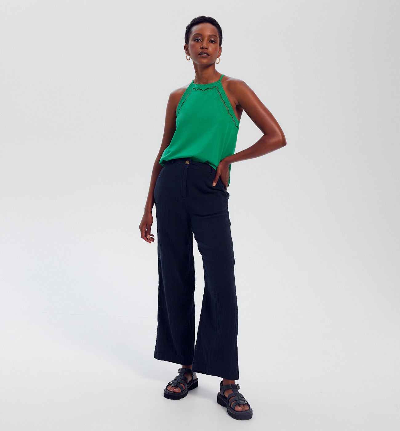 Top à bretelles brodé Femme - Vert clair