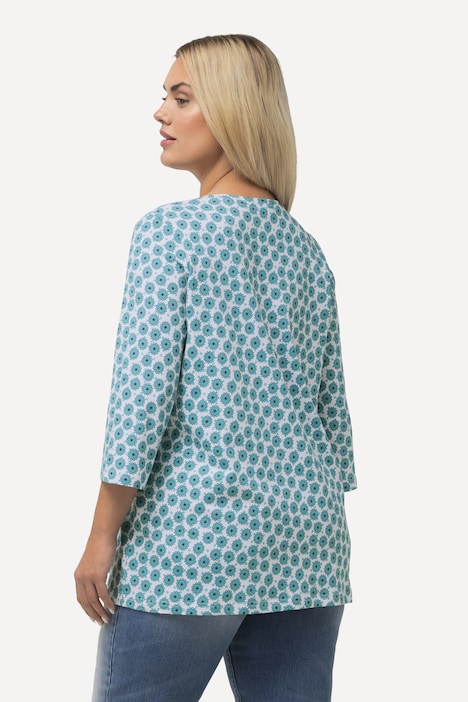 T-Shirt, Blüten, A-Linie, Zierfalten, Rundhals, 3/4-Arm