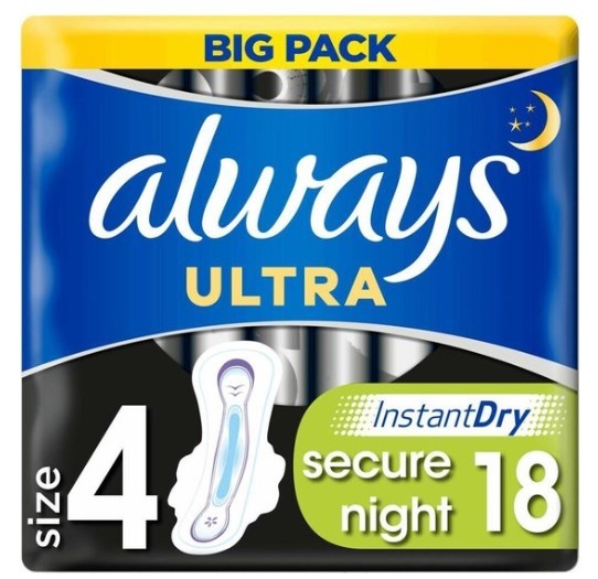 Always Maandverband Ultra Secure Night Big Pack 18 Stuks