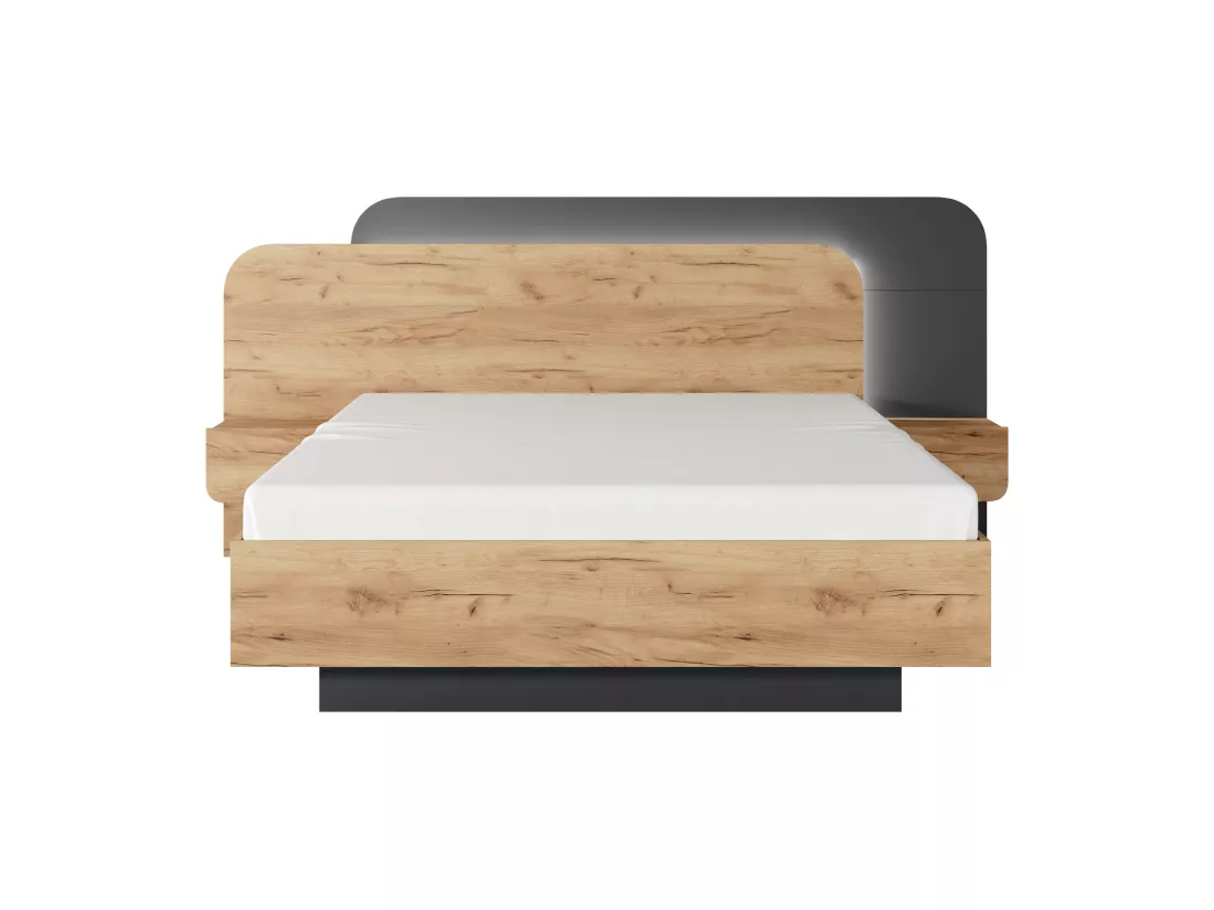 Lit coffre avec chevets 160 x 200 cm - Avec LEDs - Coloris : Naturel et anthracite - DESADO