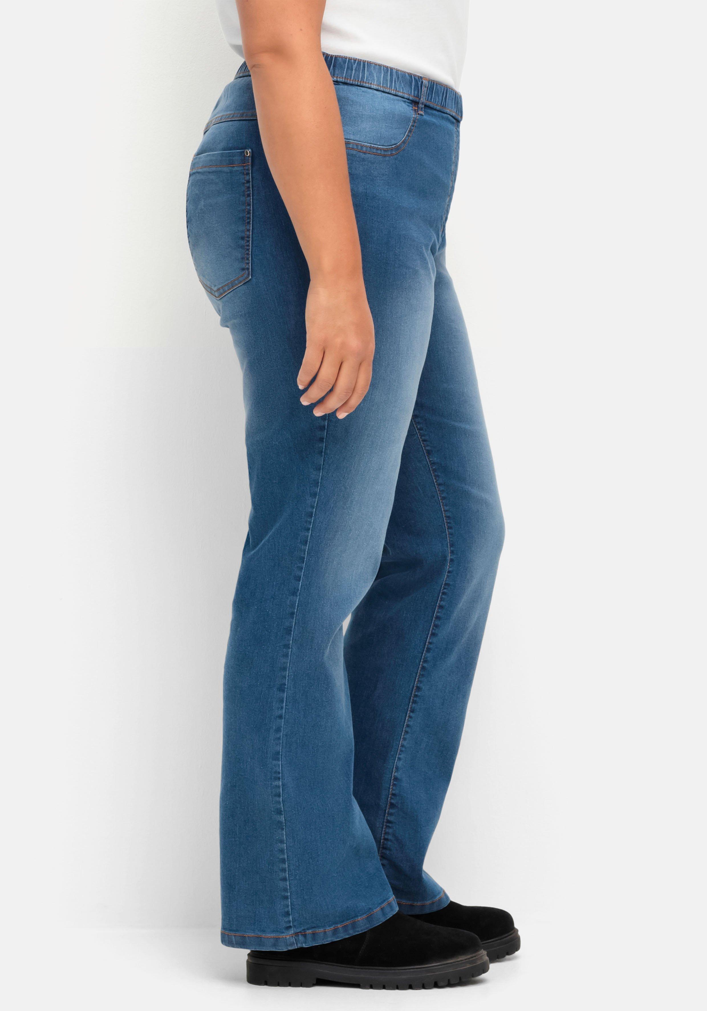Bootcut-Jeans mit Komfortbund und Used-Effekten