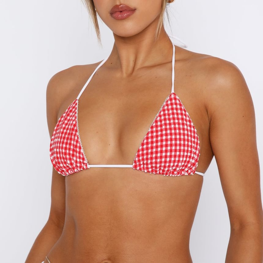 Genrovia - Set: Halter geruite bikinitop + strikbandje aan de zijkant
