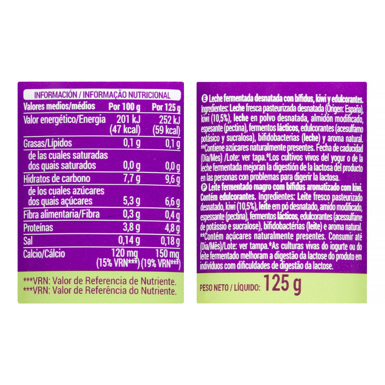Bifidus écrémé probiotique au kiwi Hacendado 0% mg 0% sans sucres ajoutés