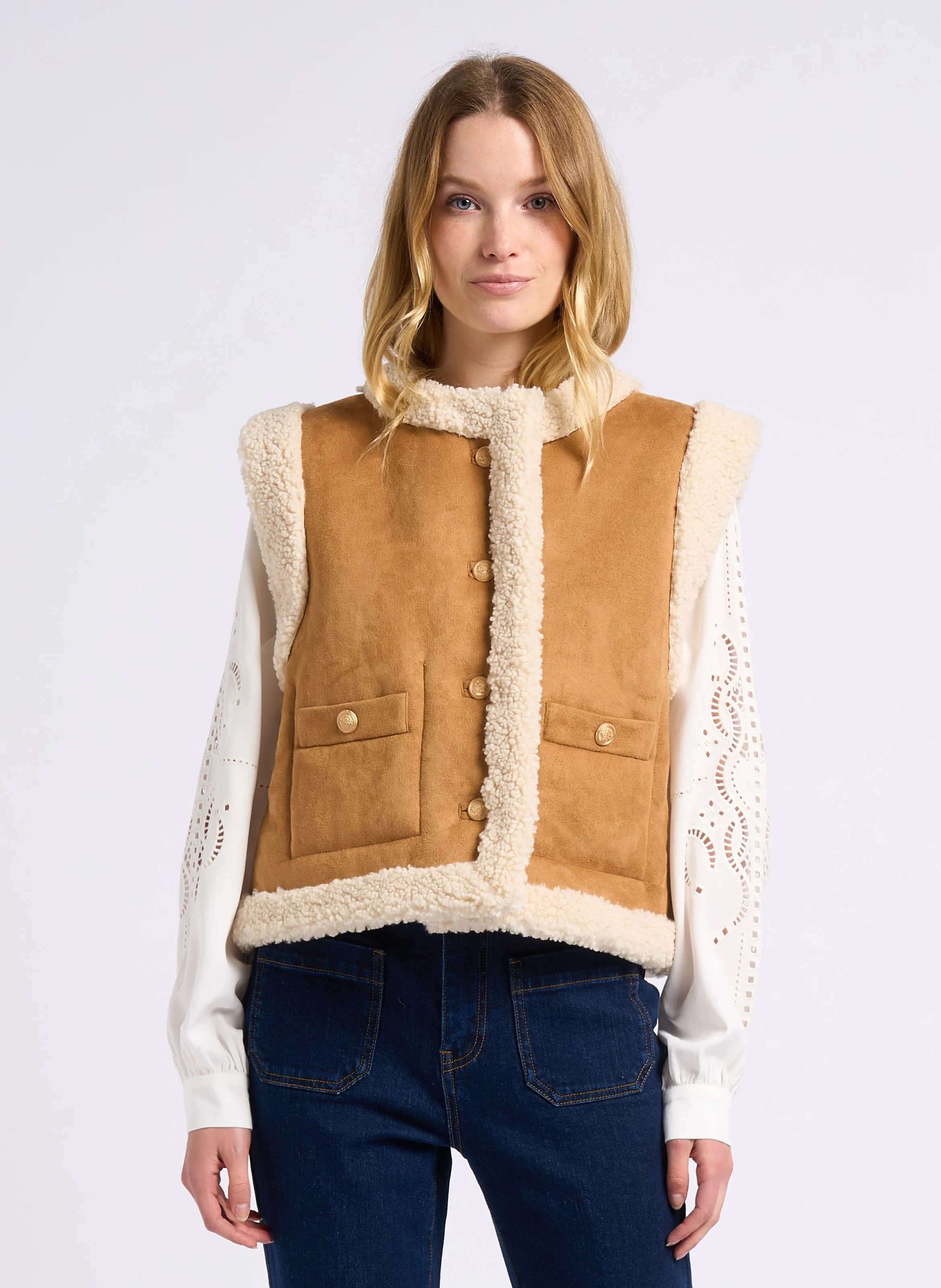 DIDO - Veste col rond réversible en sherpa | Marron
