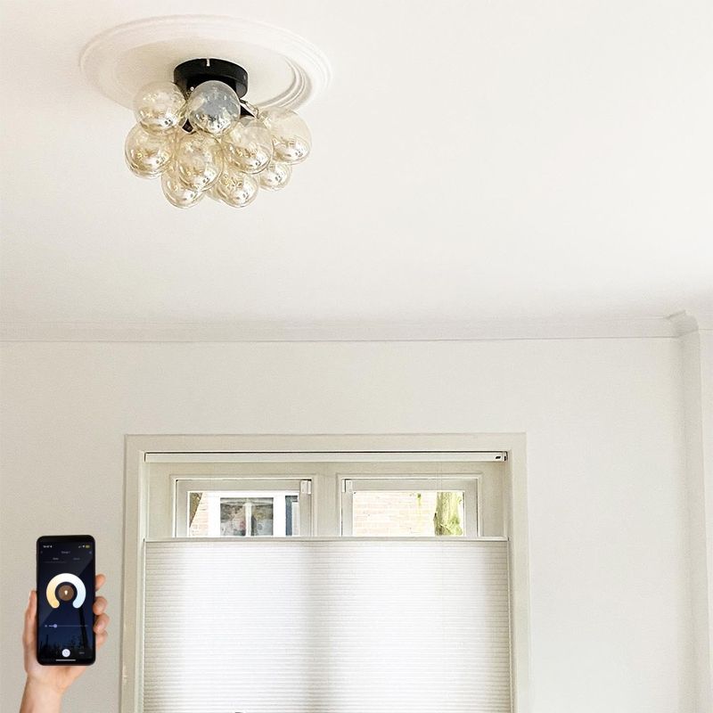 Smart plafondlamp zwart met amber glas 3-lichts incl. 3 Wifi G9 - Uvas