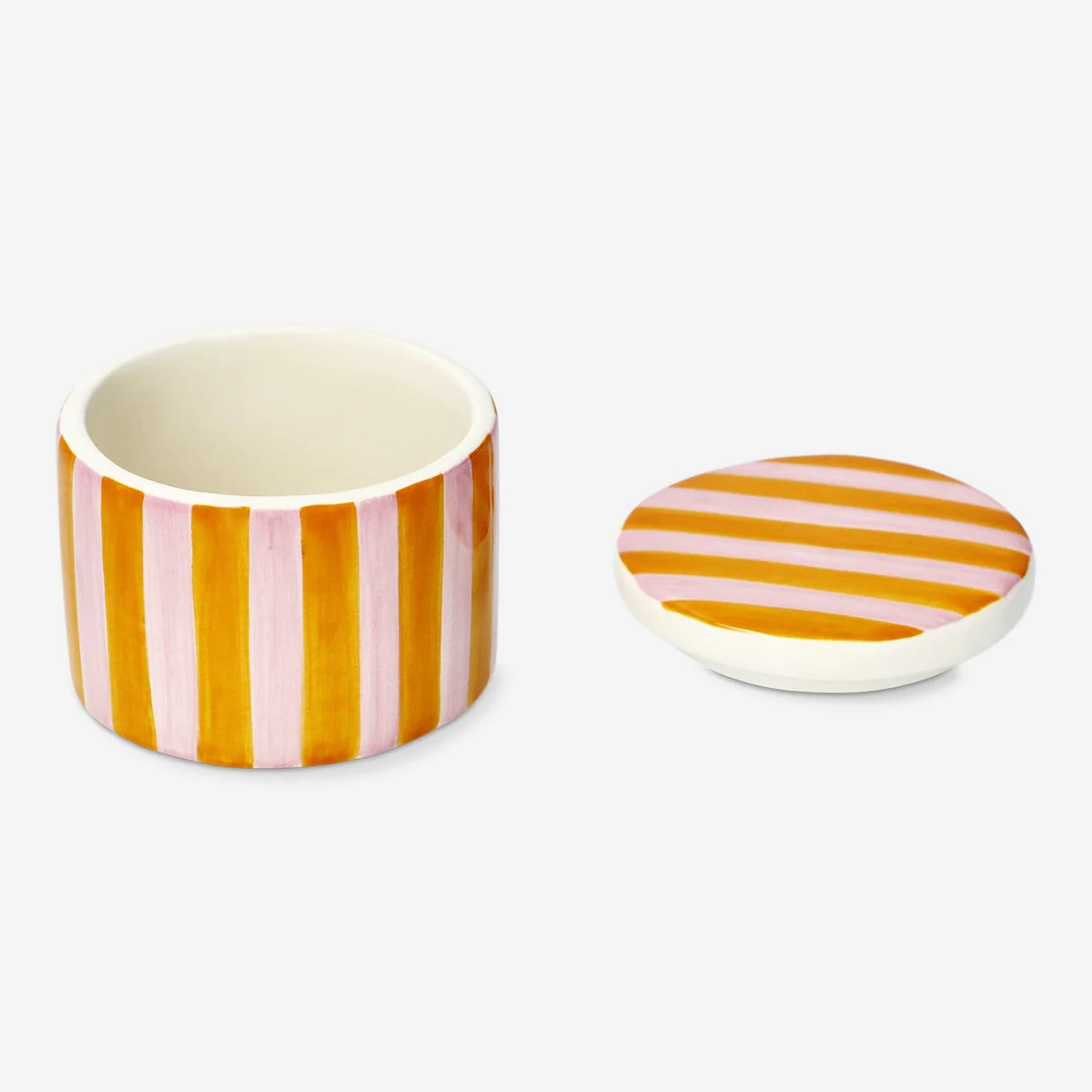 Dekorativ krukke med orange stribe