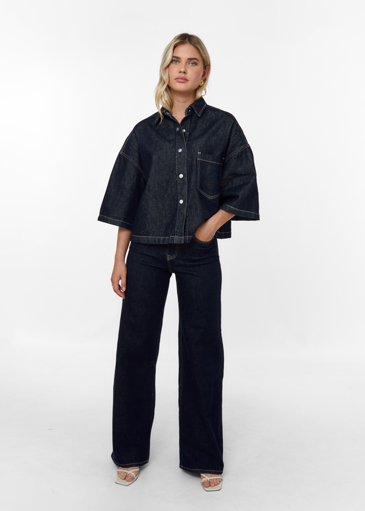 Wide leg stretch jeans marine blauw
