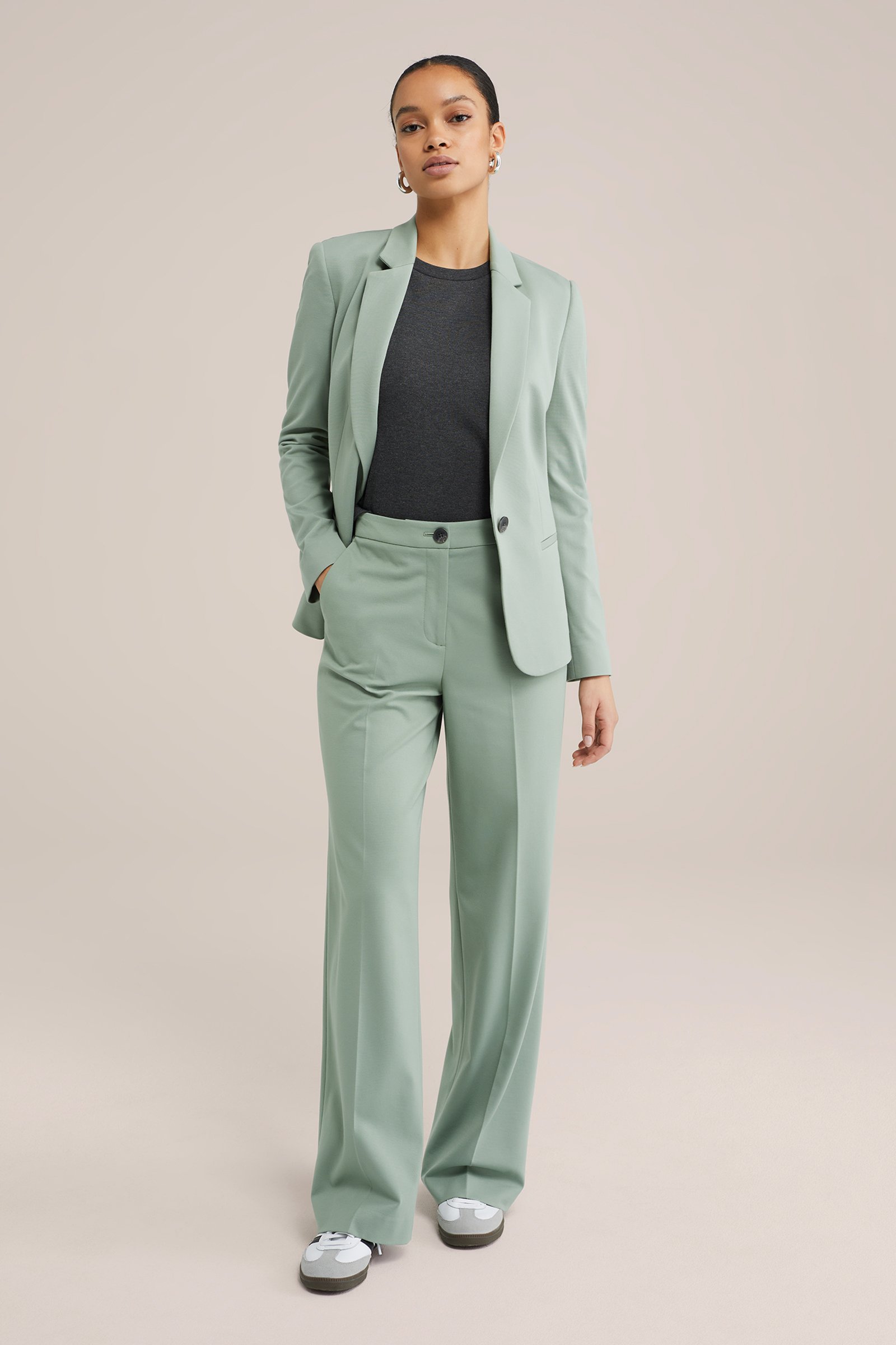 wide leg pantalon met stretch WE Fashion Lichtgrijs