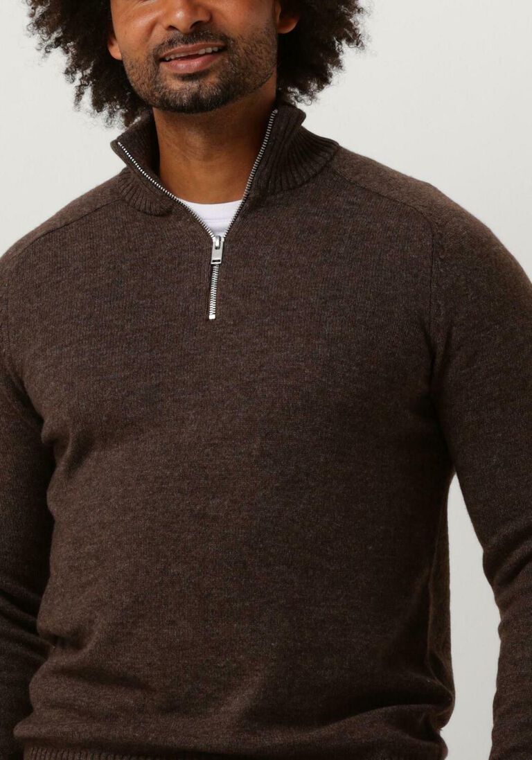 SELECTED HOMME bruine selected homme trui slhreg dan wool-mix zip high neck ow