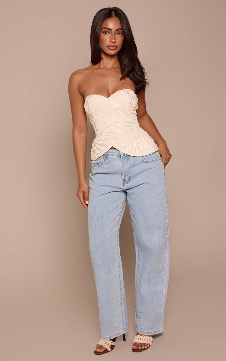 Crème Haut Bandeau Texturé Plissé À Zip Petite