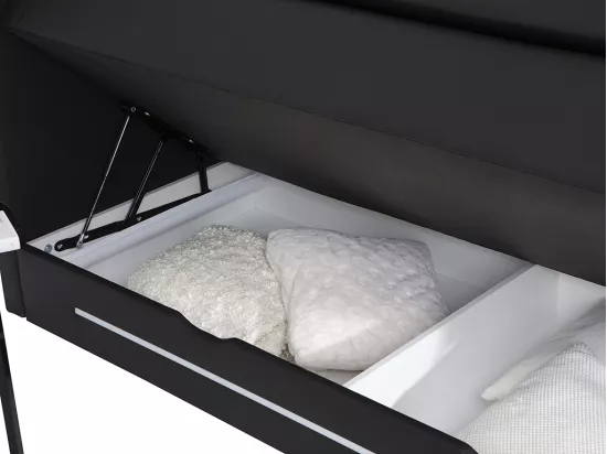 Ensemble complet boxspring tête de lit avec leds + sommiers coffre + matelas + surmatelas - 160 x 200 cm - Simili - Noir - KEROS de YSMÉE