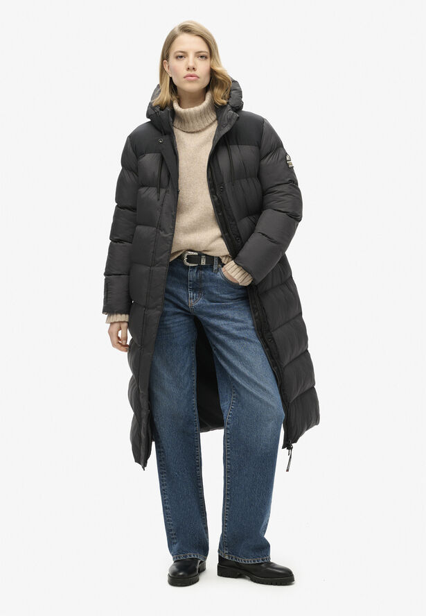 Superdry RIPSTOP LONGLINE PUFFER JACKET Black grid