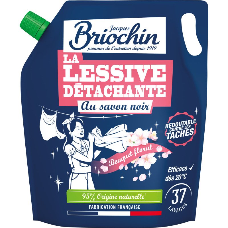 Lessive liquide au savon noir Briochin Bouquet Floral - 37 lavages - Recharge de 1,7 L