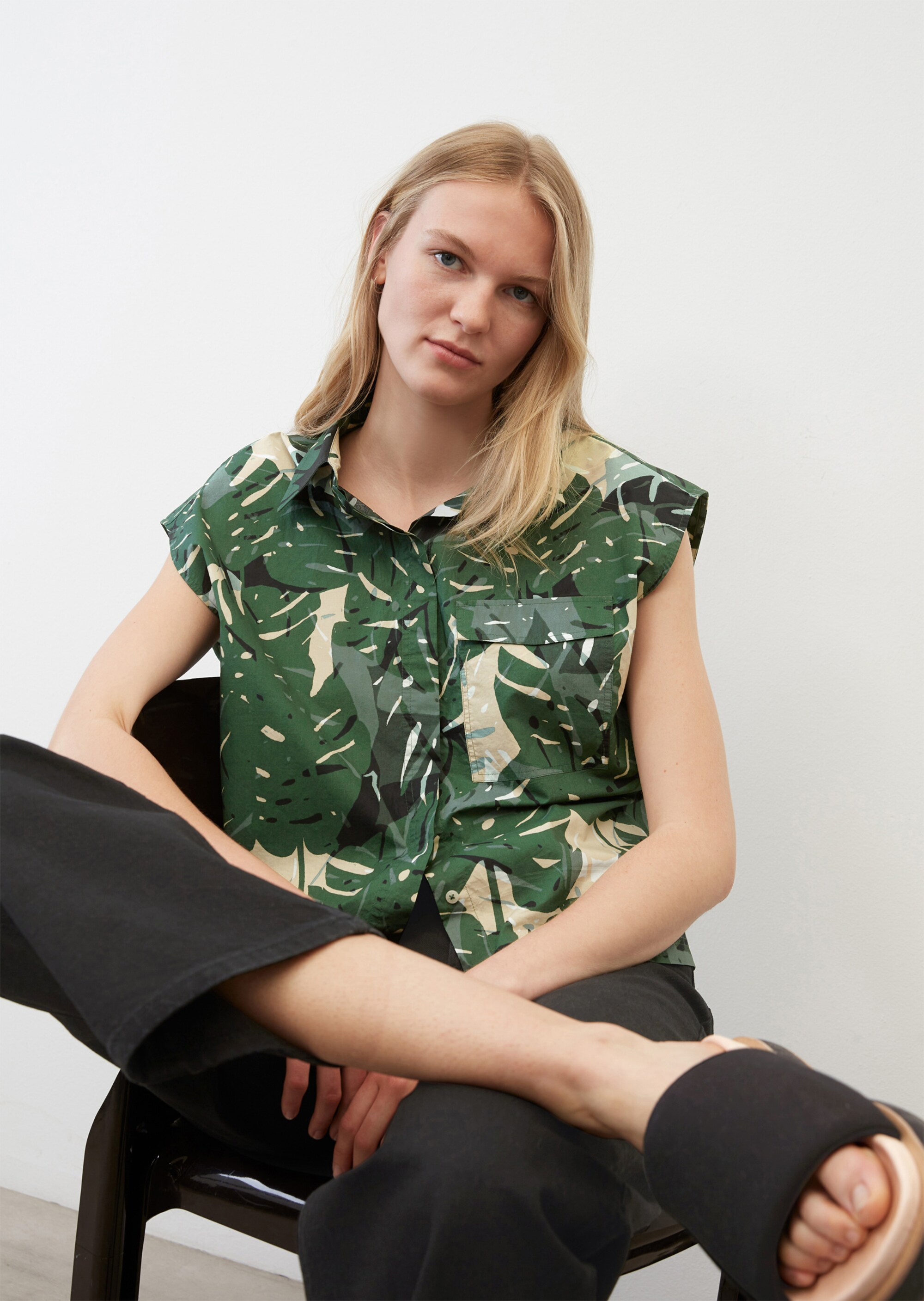 Ärmellose Print-Bluse aus Baumwoll-Popeline