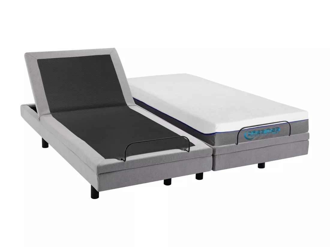 Lit électrique de relaxation déco + matelas mémoire de forme - 2 x 80 x 200 cm - Tissu - Gris - MENASINA de YSMÉE