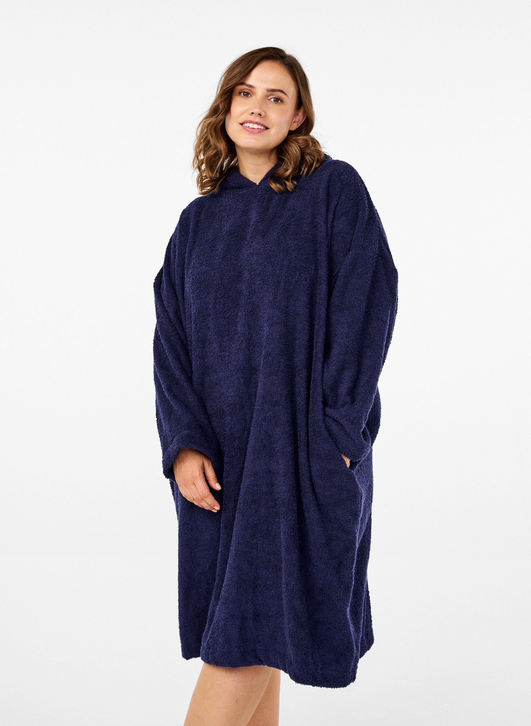 Frotté poncho med hætte