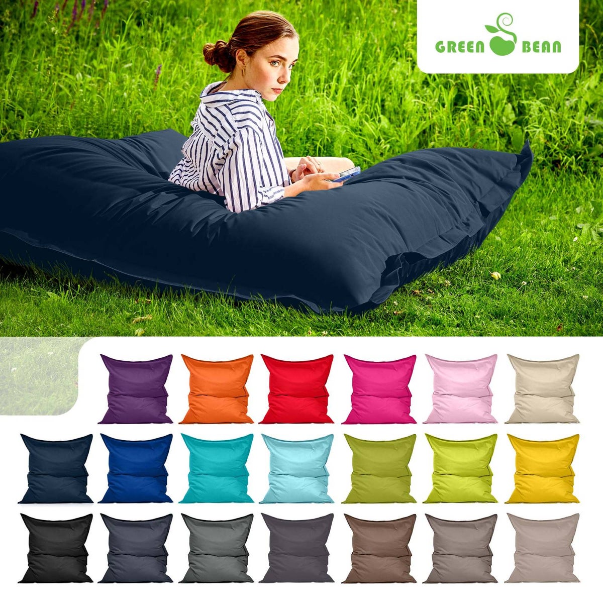 Green Bean XXL zitzak 140x180cm 380 liter kinder- en volwassenenzitzak EPS-korrelvulling gigantische zitzak grote ligstoel voor buiten wasbaar weerbestendig zitkussen vloerkussen donkerblauw