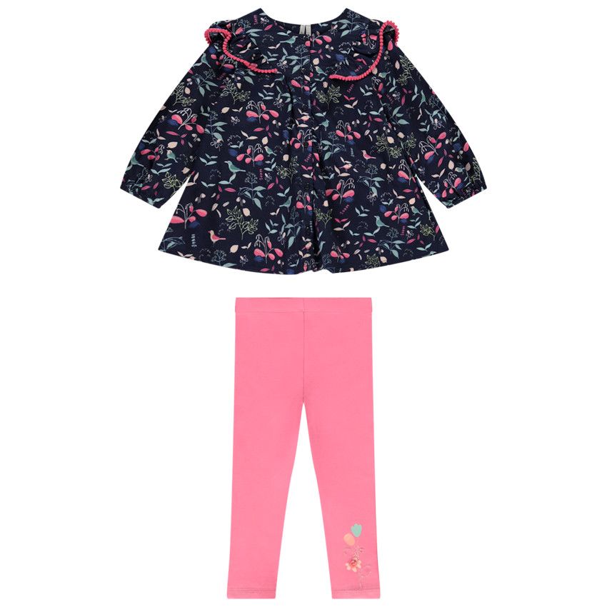 Ensemble 2 pièces tunique manches longues imprimée + caleçon pour bébé fille - Bleu marine