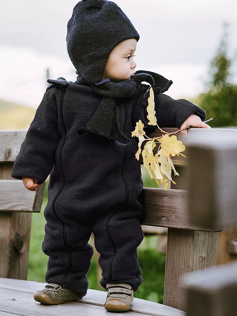 POPOLINI Baby Wollfleece Overall dunkelblau
