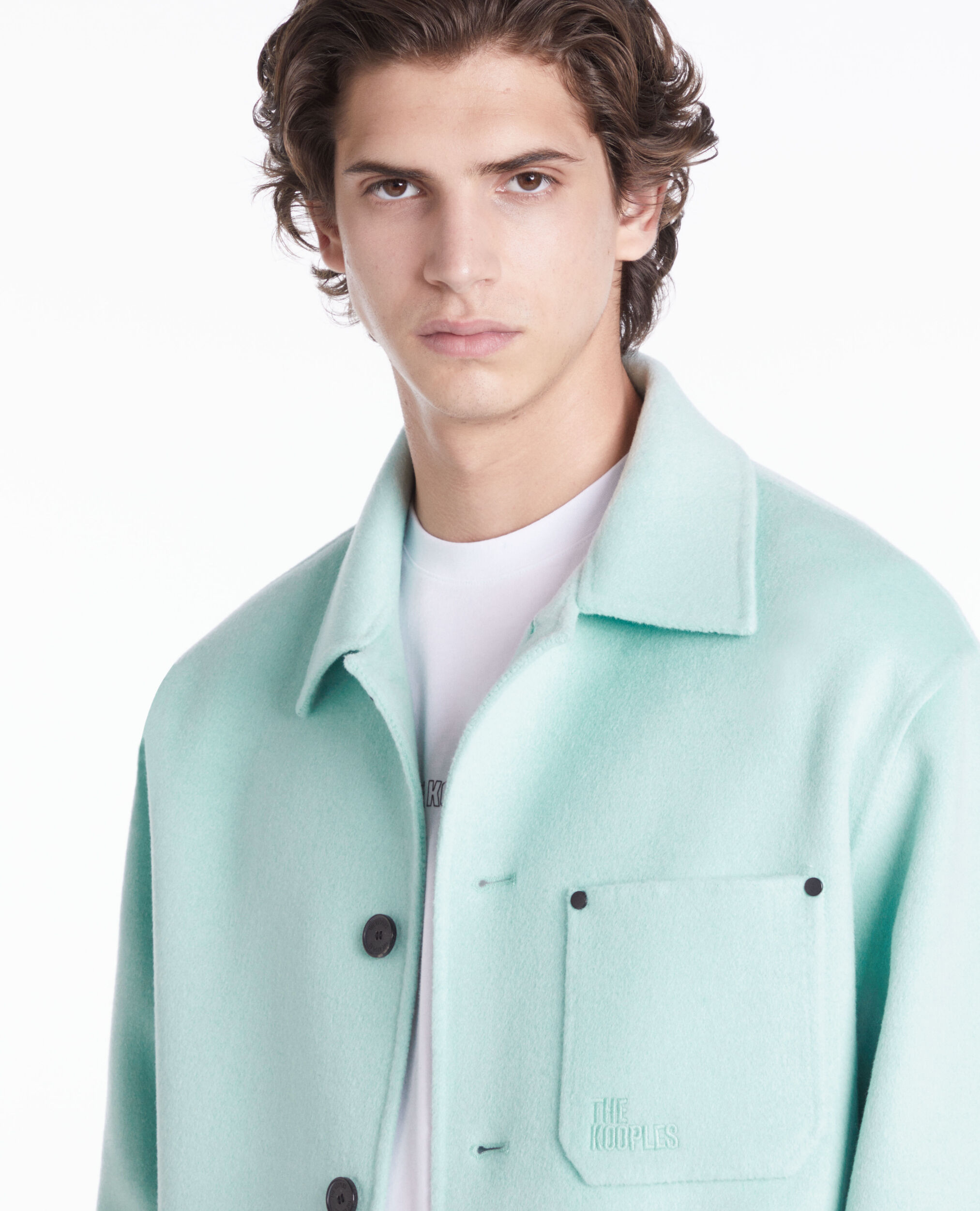 Blouson type surchemise vert en laine