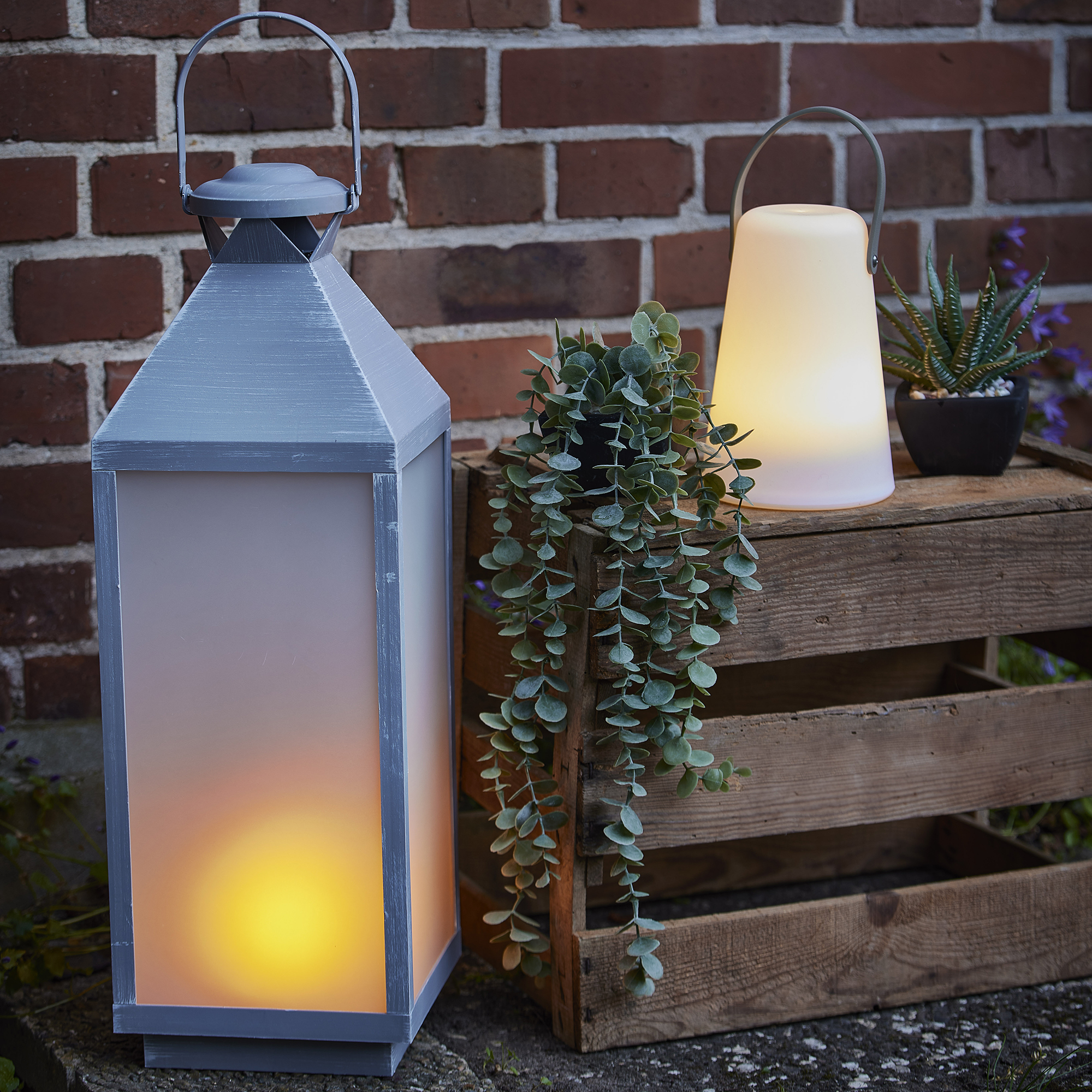 LED-Laterne Outdoor, grau-gewischt, 60 cm