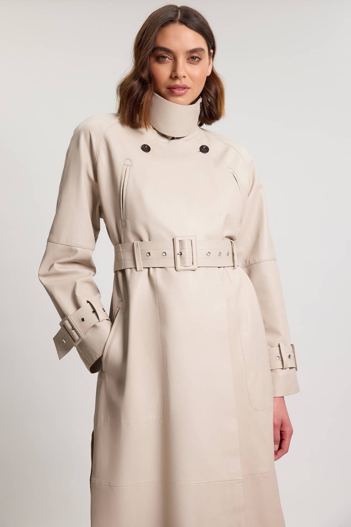 KarenMillen Trench-coat En Cuir Avec Ceinture