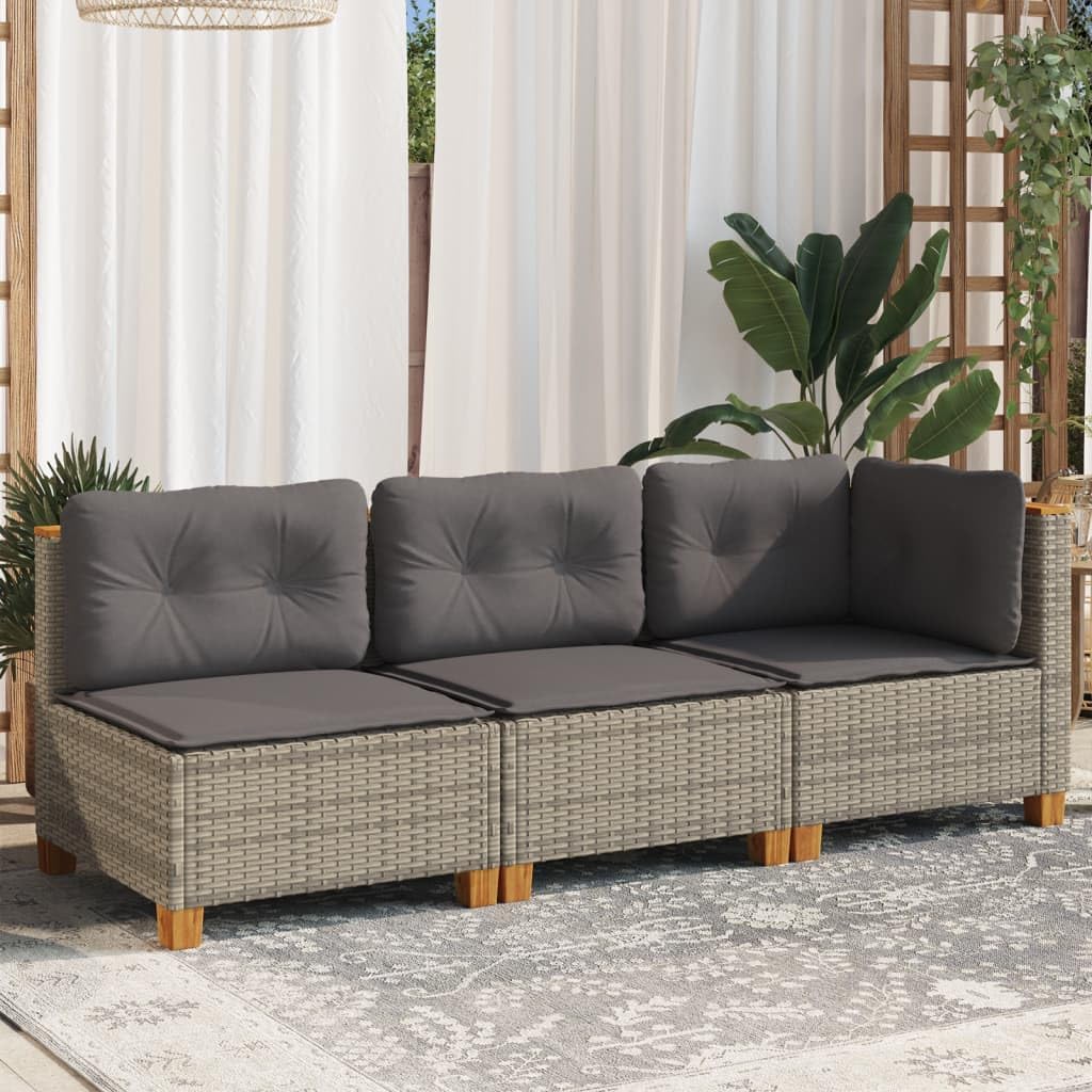 Gartensofa Rattan Balkon Sofa 3 Sitzer Lounge Sofa Outdoor Rattansofa 3er Balkon Lounge Klein Balkonmöbel Couch Gartenlounge Gartenmöbel Polyrattan Grau