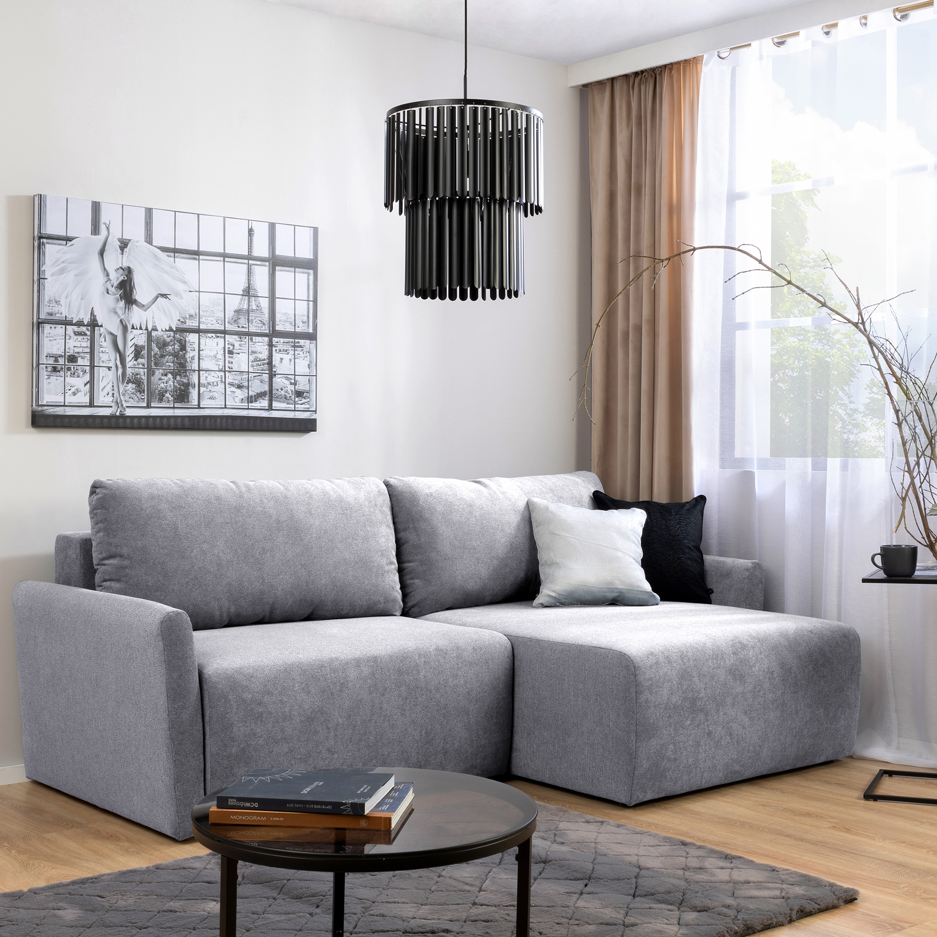 Ecksofa - grau - Liegefunktion und Staukasten - 228x146 cm