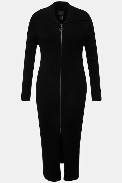 Strickkleid, Rippstrick, Zipper, Klappkragen, Langarm